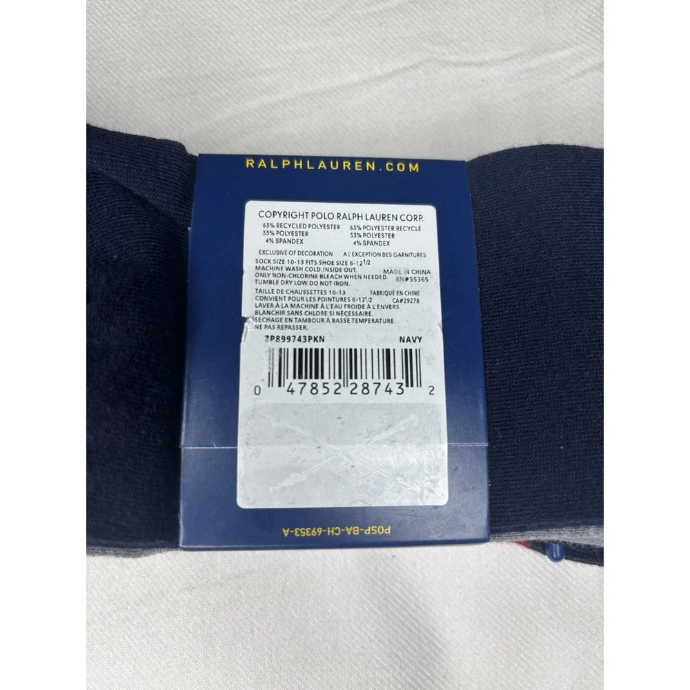 Polo Ralph Lauren Striped/Solid Socks (3 Pairs) Navy Multi Lot Of 2 NEW With Tag